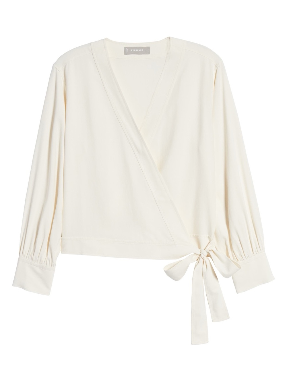 Everlane Washable Silk Wrap Tie-Side Blouse in White
